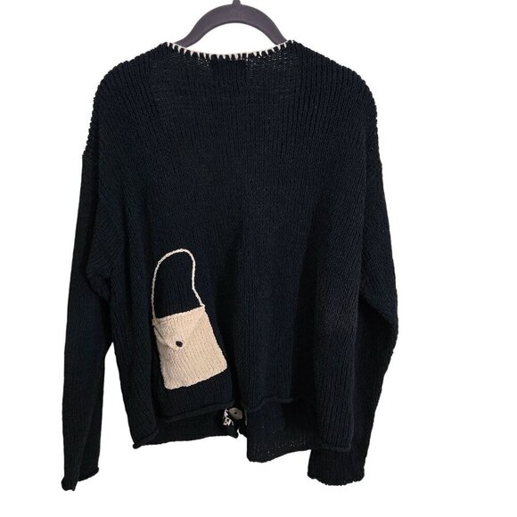 Vintage Norma& Hyla Hand Loomed In USA Unique Design Navy Cardigan Sweater Size - Picture 3 of 8